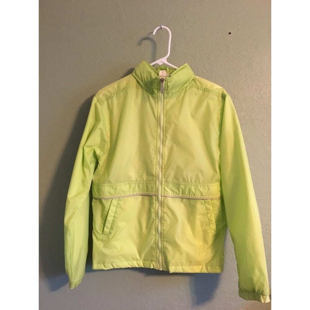Weather Tamer Neon Green Hooded Windbraker Jacket Girl's Size XL 16